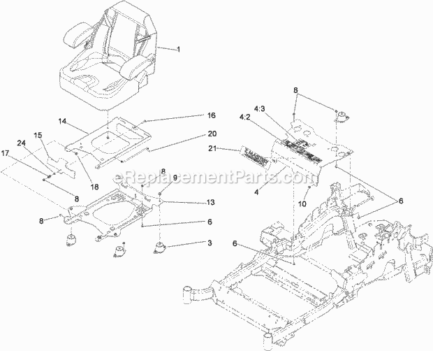 Toro 74925 (311000001-311999999) Z Master G3 Riding Mower, With 60in Turbo Force Side Discharge Mower, 2011 Seat Mounting Assembly Diagram