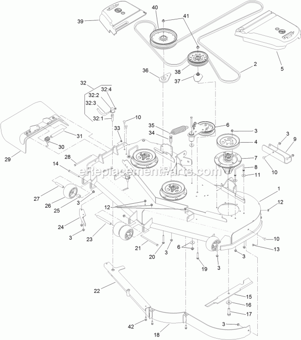 Toro 74925 (314000001-314999999) Z Master Professional 6000 Series Riding Mower, With 60in Turbo Force Side Discharge Mower, 201 Deck Assembly Diagram