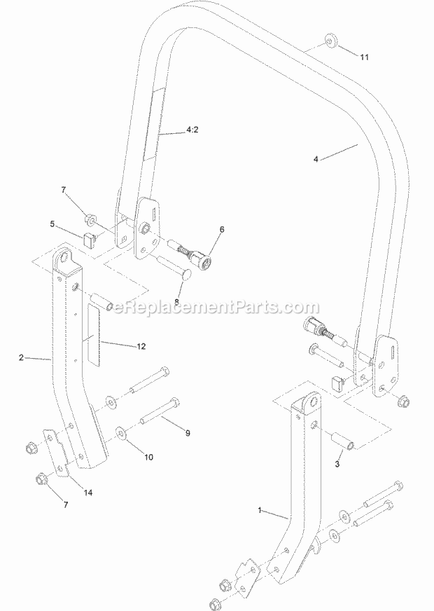 Toro 74925 (315000001-315999999) Z Master Professional 6000 Series Riding Mower, With 60in Turbo Force Side Discharge Mower, 201 Roll-Over Protection System Assembly No. 116-0232 Diagram