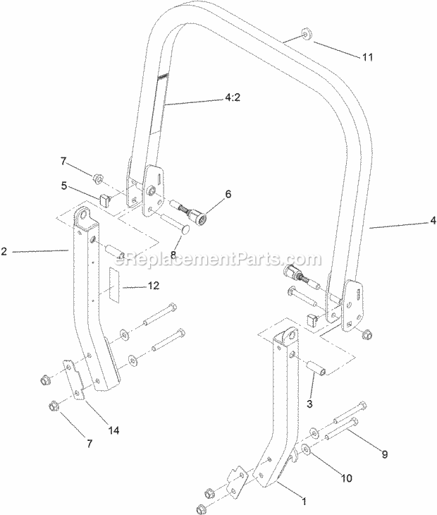 Toro 74928 (312000001-312999999) Z Master Professional 6000 Series Riding Mower, With 72in Turbo Force Side Discharge Mower, 201 Roll-Over Protection System Assembly No. 116-0231 Diagram