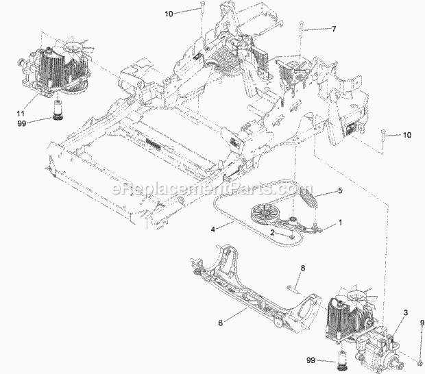 Toro 74936 (311000001-311999999) Z Master G3 Riding Mower, With 60in Turbo Force Side Discharge Mower, 2011 Hydraulic Pump, Idler and Belt Assembly Diagram
