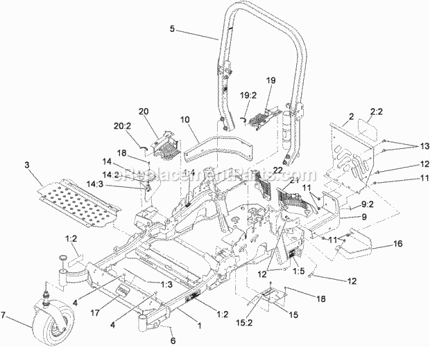 Toro 74941CP (290000001-290999999) Z Master G3 Riding Mower, With 48in Turbo Force Side Discharge Mower, 2009 Front Frame and Caster Wheel Assembly Diagram