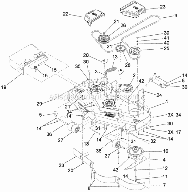Toro 74941CP (290000001-290999999) Z Master G3 Riding Mower, With 48in Turbo Force Side Discharge Mower, 2009 Deck Assembly Diagram