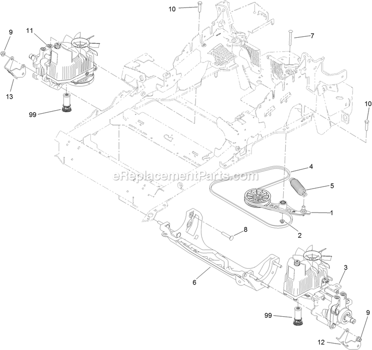 Toro 74942 (316000001-316999999)(2016) Z Master Professional 5000 Series , With 60in Rear Discharge Riding Mower Hydraulic Pump, Idler And Belt Assembly Diagram