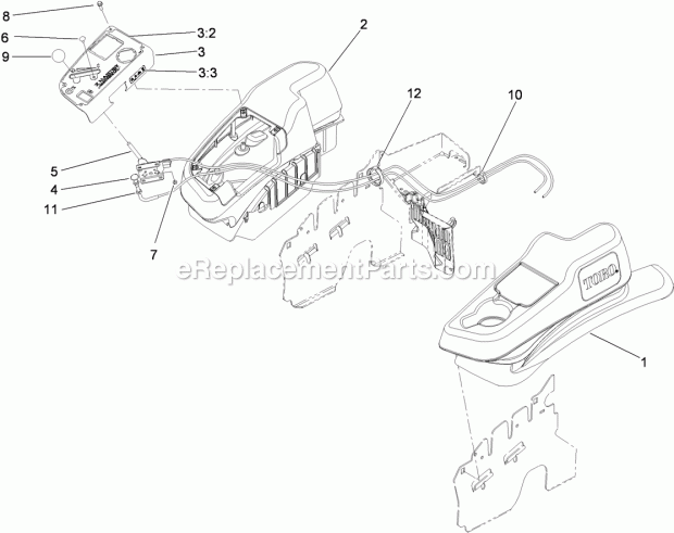 Toro 74943CP (290000001-290999999) Z Master G3 Riding Mower, With 52in Turbo Force Side Discharge Mower, 2009 Fender, Console and Control Assembly Diagram