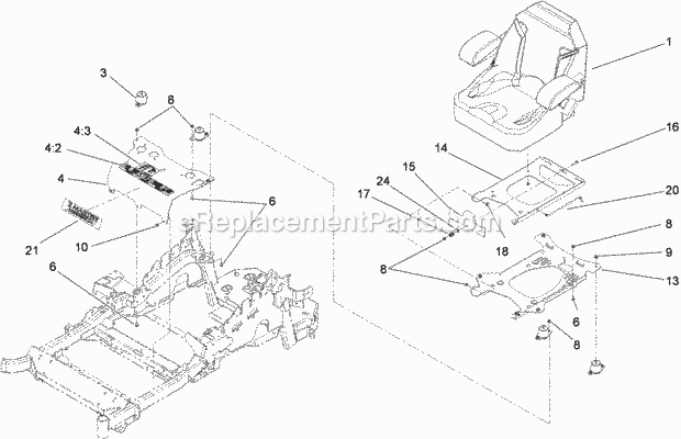 Toro 74943CP (290000001-290999999) Z Master G3 Riding Mower, With 52in Turbo Force Side Discharge Mower, 2009 Seat Mounting Assembly Diagram