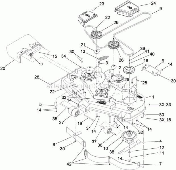 Toro 74943CP (290000001-290999999) Z Master G3 Riding Mower, With 52in Turbo Force Side Discharge Mower, 2009 Deck Assembly Diagram