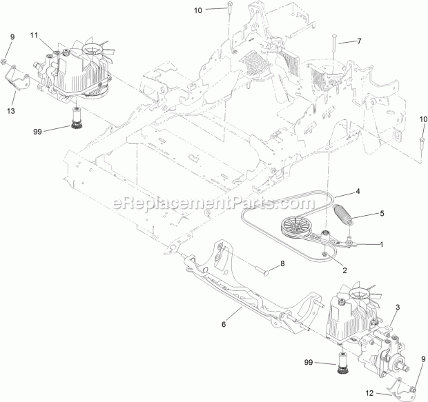 Toro 74945 (400000000-999999999) Z Master Professional 5000 Series Riding Mower, With 72in Turbo Force Rear Discharge Mower, 201 Hydraulic Pump, Idler and Belt Assembly Diagram