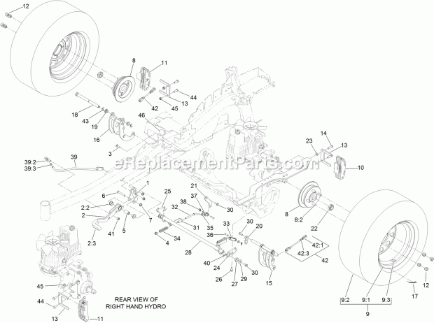 Toro 74946 (315000001-315999999) Z Master Professional 6000 Series Riding Mower, With 60in Turbo Force Side Discharge Mower, 201 Parking Brake and Wheel Assembly Diagram