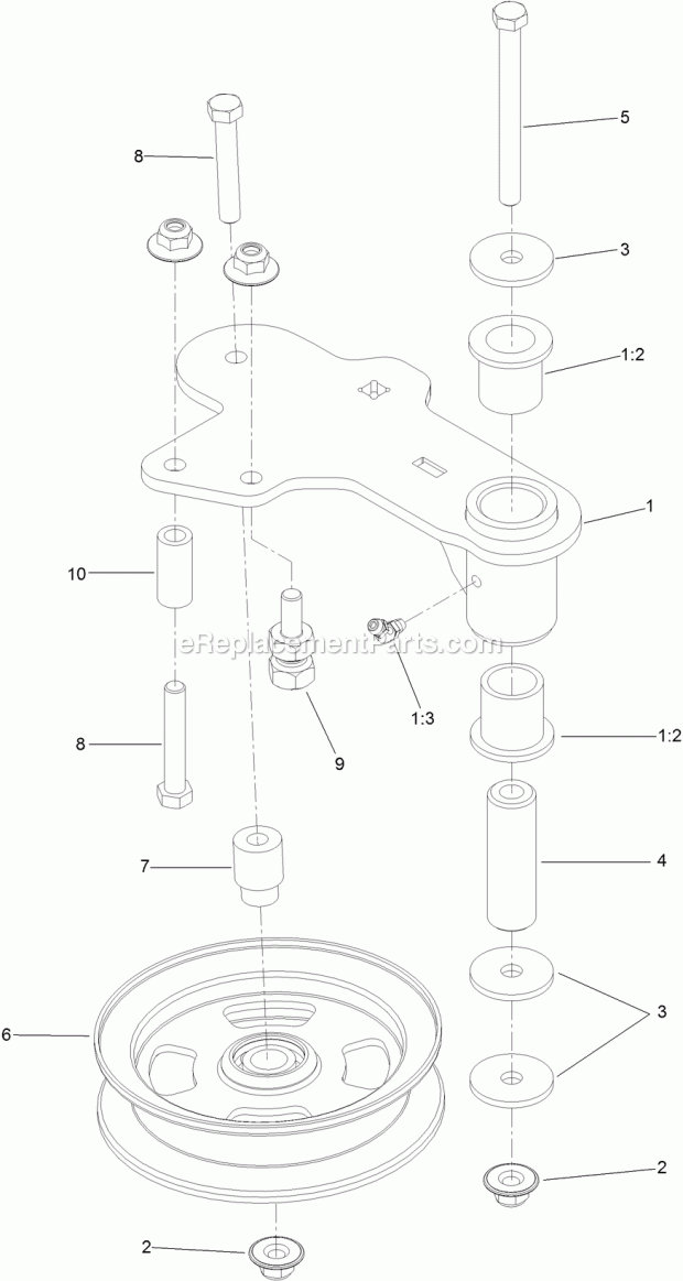 Toro 74950 (400000000-999999999) Z Master Professional 3000 Series Riding Mower, With 60in Turbo Force Side Discharge Mower, 201 Idler Arm Assembly Diagram