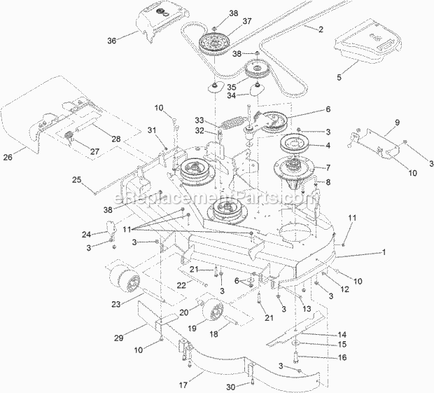 Toro 74952 (313000001-313999999) Z Master Commercial 3000 Series Riding Mower, With 48in Turbo Force Side Discharge Mower, 2013 Deck Assembly Diagram