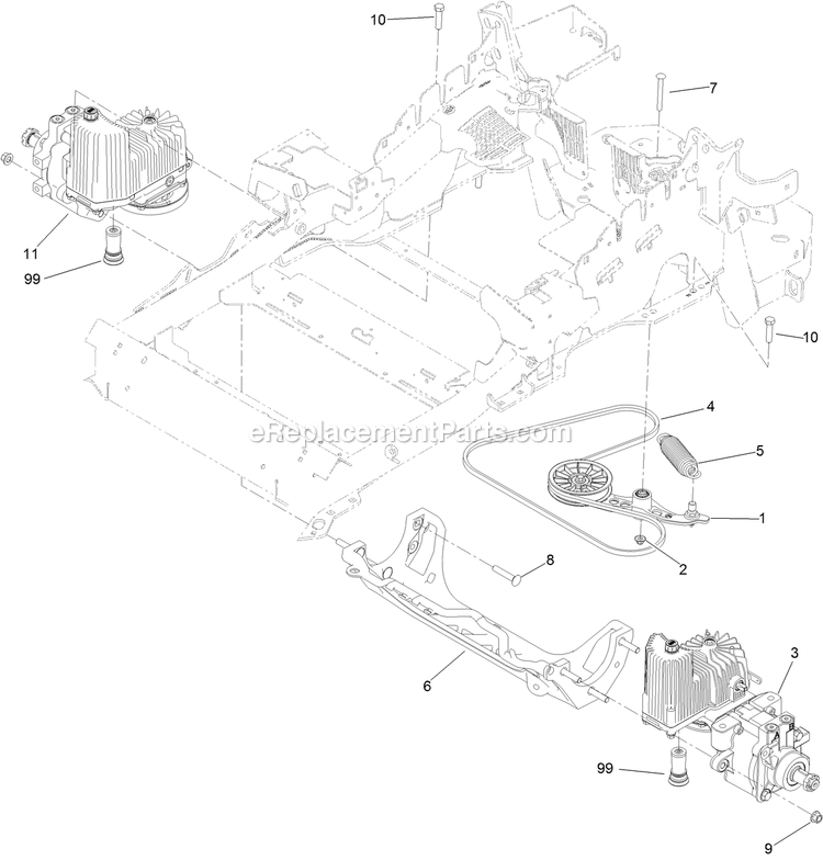 Toro 74952 (316000001-316999999)(2016) Z Master 3000 , With 48in Turbo Force Side Discharge Mower Hydraulic Pump, Idler And Belt Assembly Diagram