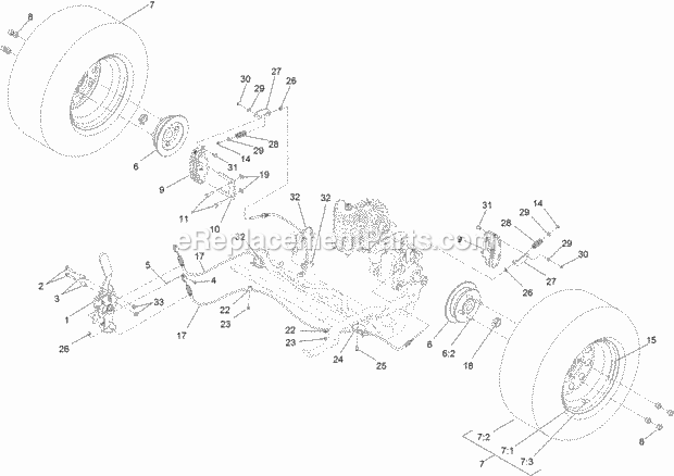 Toro 74953 (314000001-314999999) Z Master Commercial 3000 Series Riding Mower, With 52in Turbo Force Side Discharge Mower, 2014 Rear Wheel and Park Brake Assembly Diagram