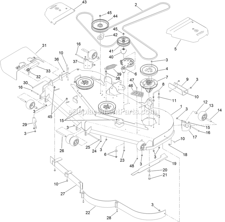 Toro 74959 (402090000-403010621) Z Master 3000 , With 72in Turbo Force Side Discharge Mower Deck Assembly Diagram