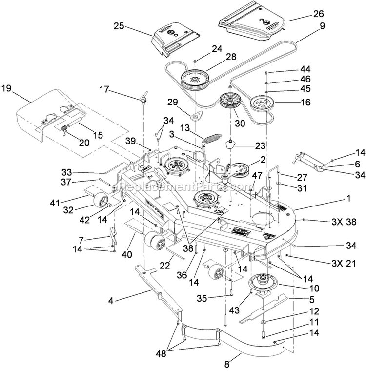 Toro 74965CP (310000001-310999999)(2010) Z Master G3 Riding Mower, With 60in Turbo Force Side Discharge Mower Deck Assembly Diagram