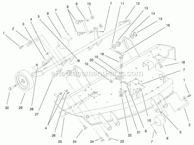 Toro 78232 (200000001-200999999) 42-in. Side Discharge Mower, 260 Series Lawn And Garden Tractors, 2000 Gage Wheel and Rollers Assembly Diagram
