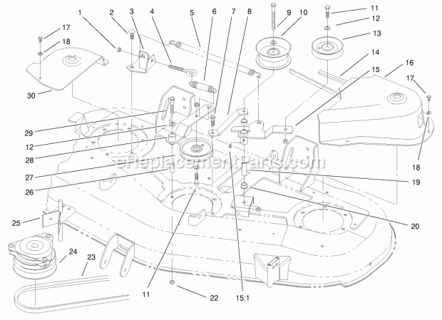Toro 78253 (200000001-200999999) 52-in. Side Discharge Mower, 260 Series Lawn And Garden Tractors, 2000 Drive Pulleys and Belt Covers Assembly Diagram