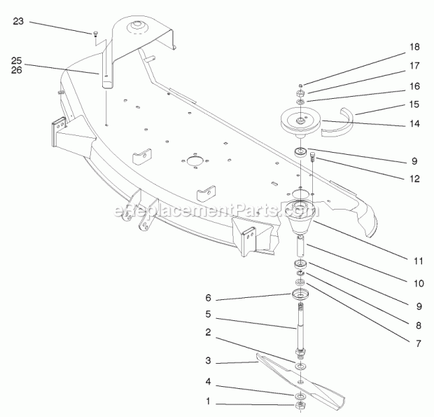 Toro 78261 (210000001-210999999) 48-in. Side Discharge Mower, 260 Series Lawn And Garden Tractors, 2001 Spindle and Blade Assembly Diagram