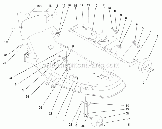Toro 78269 (250000001-250999999) 48in Side Discharge Mower, 260 Series Lawn And Garden Tractors, 2005 Deck Suspension Assembly Diagram