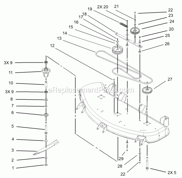 Toro 78290 (240000001-240999999) 48in Side Discharge Mower, Xt Series Garden Tractors, 2004 Spindle and Blade Assembly Diagram