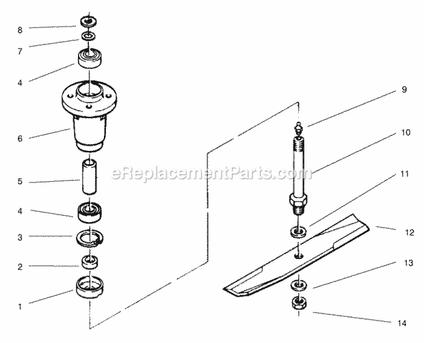 Toro 78305 (210000001-210999999) 36-in. Rear Discharge Mower, 300 Series Gt Classic Tractors, 2001 Spindle and Blade Assembly Diagram
