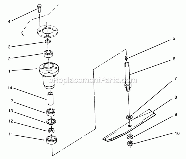 Toro 78350 (7900001-7999999) (1997) 42-in. Rear Discharge Mower Spindle & Blade Assembly Diagram