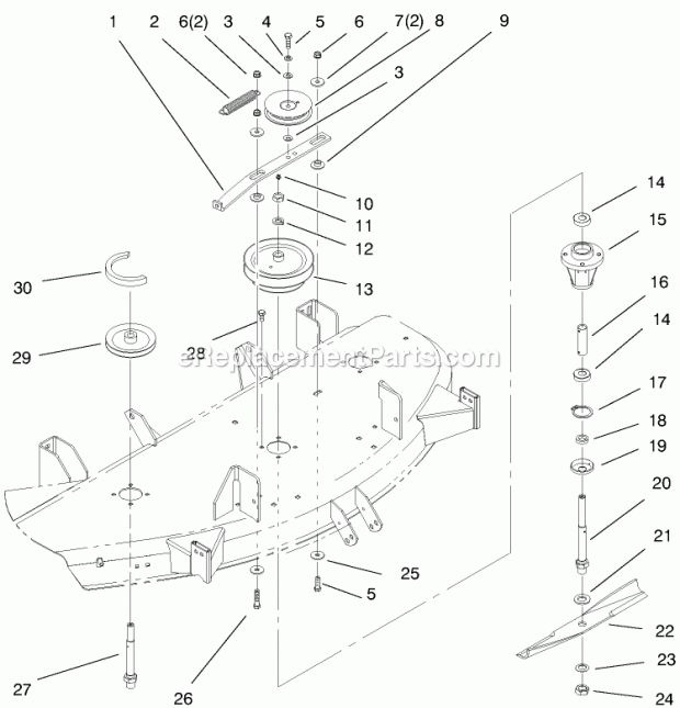 Toro 78363 (210000001-210999999) 48-in. Side Discharge Mower, 5xi Garden Tractors, 2001 Spindle and Blade Assembly Diagram