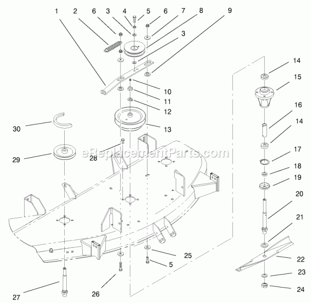 Toro 78363 (240000001-240999999) 48in Side Discharge Mower, 5xi Garden Tractors, 2004 Spindle and Blade Assembly Diagram