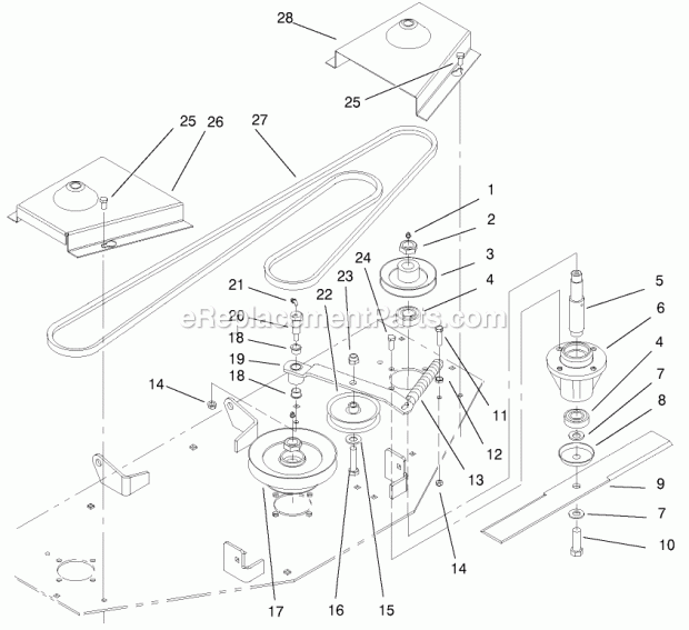 Toro 78395 (210000001-210999999) 60-in. Side Discharge Mower, 5xi Garden Tractor, 2001 Spindle and Blade Assembly Diagram