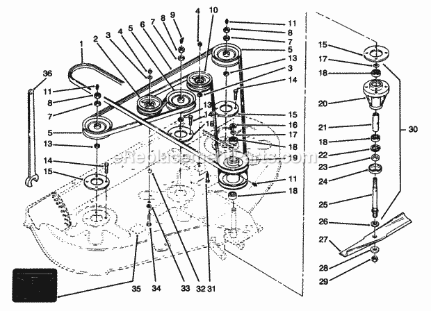 Toro 78415 (690001-699999) (1996) 42-in. Side Discharge Mower Pulley Assembly Diagram