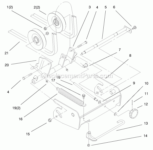 Toro 78444 (8900001-8999999) (1998) 44-in. Side Discharge Mower, 5xi Garden Tractor Pulley Box Assembly Diagram