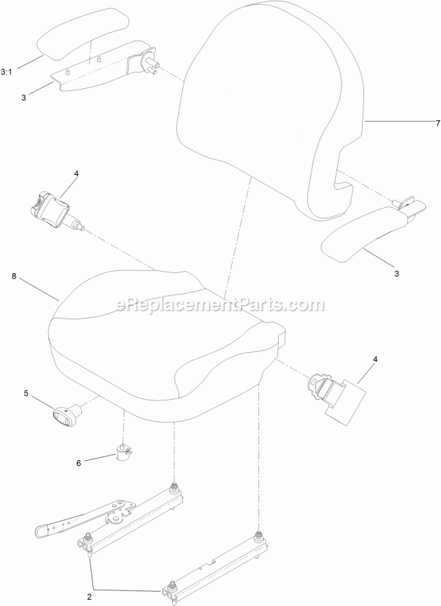 Toro 78450 (400000000-999999999) 48in Titan Hd 1500 Series Riding Mower, 2017 Seat Assembly No. 130-0801 Diagram