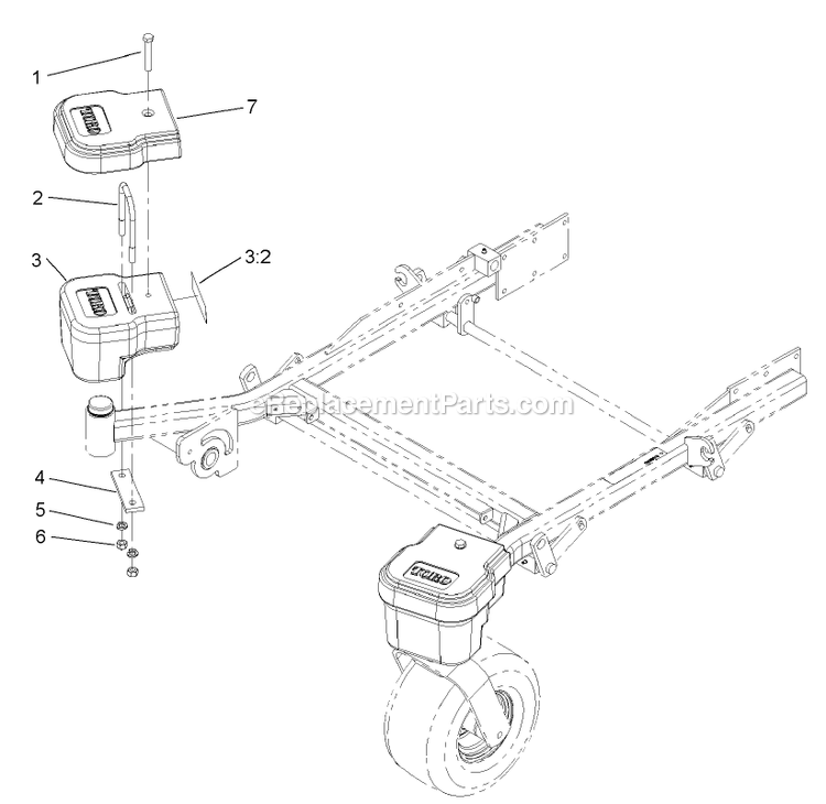 Toro 78456 (230000001-230999999)(2003) 62-Inch , 200 Series Z Master Triple Soft Bagger Counterbalance Weights Assembly Diagram