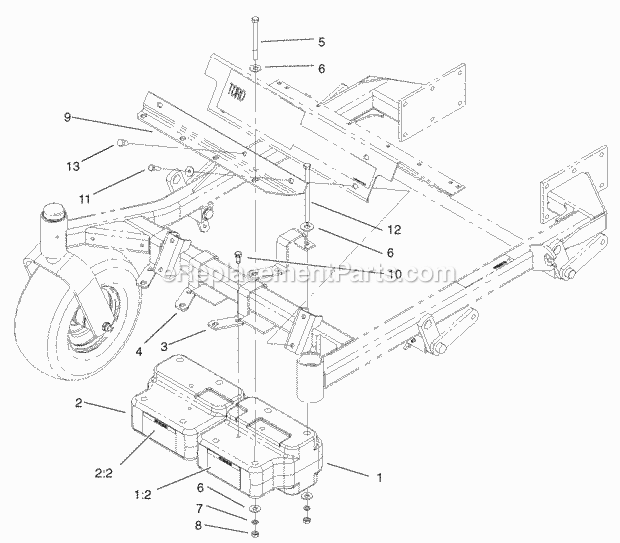 Toro 78490 (220000001-220000500) Bagger, 100 Series Z Master, 2002 Weight Assembly Diagram