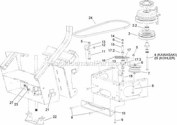 Toro 78510 (280000001-280999999) Dfs Vac Collection System, 400 Series Z Master, 2008 Fan Drive and Idler Assembly Diagram