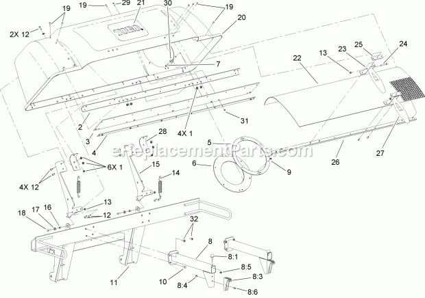 Toro 78535 (260000001-260999999) 72in E-z Vac Bagger, Z500 Series Z Master Mowers, 2006 Triple Hood and Frame Assembly Diagram