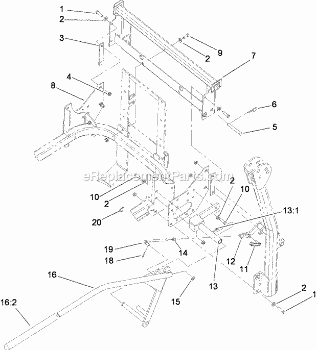 Toro 78544 (290000001-290999999) 60in Dfs E-z Vac Collection System, Z500 Series Z Master Mowers, 2009 Z580-D Series Bagger Mounting Assembly Diagram