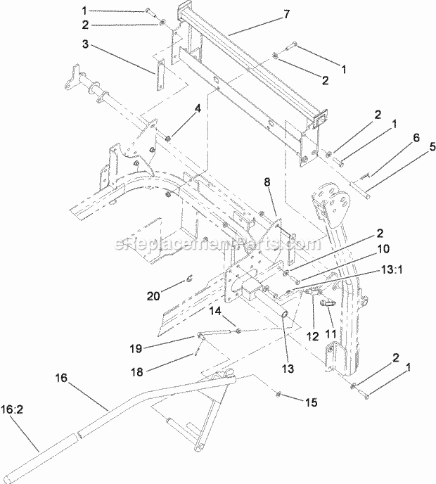 Toro 78544 (314000001-314999999) 60in Dfs E-z Vac Collection System, Z500 Series Z Master Mowers, 2014 Z500 Gas Series Units Bagger Mounting Assembly Diagram