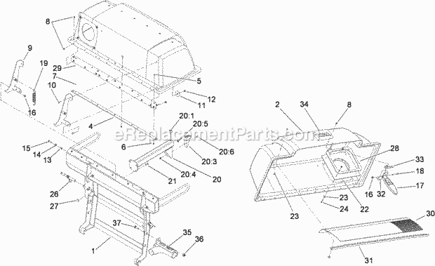 Toro 78562 (310000001-310999999) 48in And 52in E-z Vac Twin Bagging System, Z Master G3 Mower, 2010 Twin Hood and Frame Assembly Diagram