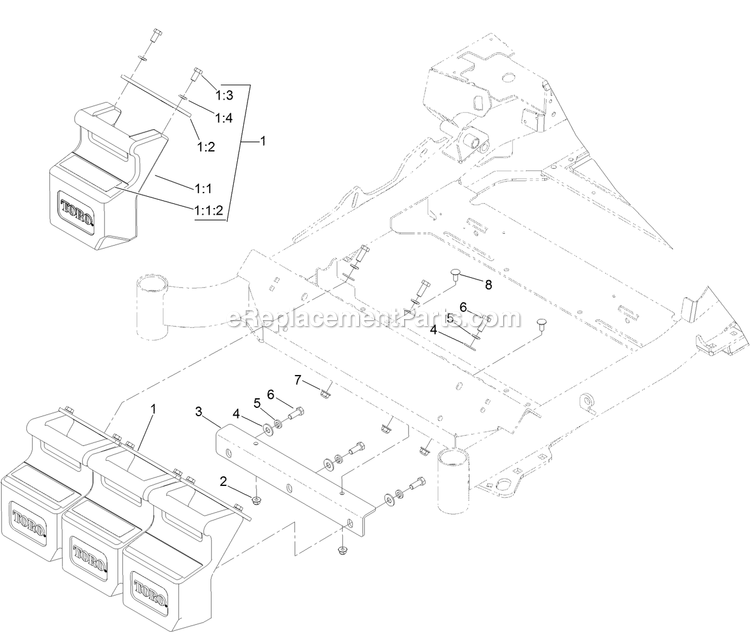 Toro 78569 (315000001-315999999)(2015) 48in, 52in, And 60in E-Z Vac , Z Master 2000 Series Mower Twin Soft Bagger Weight Assembly Diagram