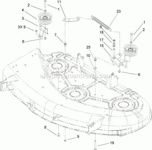 Toro 79110 (290000001-290999999) 44in Side Discharge Mower, 2005 And After Xl 440h Lawn Tractor, 2009 Pulley and Brake Assembly Diagram