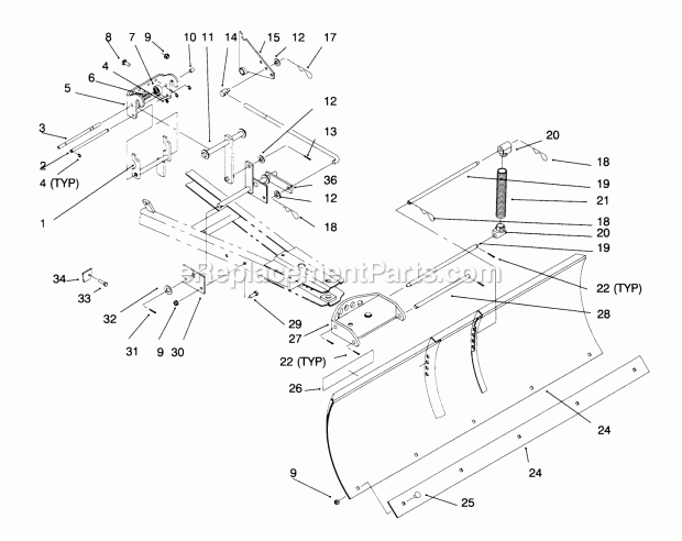 Toro 79252 (5900001-5999999) (1995) 48-in. Snow Blade, 260 Series Yard Tractors Snow Blade and Front Mounting Hitch Diagram