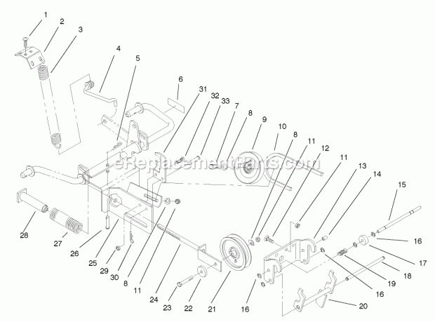 Toro 79263 (210000001-210999999) 42in Snowthrower, 260 Series Lawn and Garden Tractors Pulley and Hitch Assembly Diagram