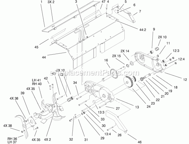 Toro 79271 (210000001-210999999) 36-in. Tiller, 260 Series Lawn And Garden Tractors, 2001 Tiller Gearcase Assembly Diagram