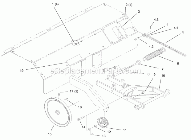 Toro 79271 (7900001-7999999) (1997) 36-in. Tiller, 260 Series Lawn And Garden Tractors Hitch, Drive & Idler Pulleys Diagram