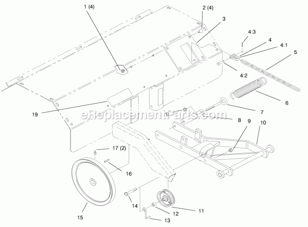 Toro 79271 (9900001-9999999) (1999) 36-in. Tiller, 260 Series Lawn And Garden Tractors Hitch, Drive & Idler Pulleys Diagram