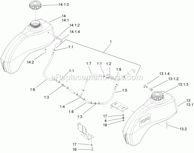 Toro 79409 (280000001-280999999) Z300 Z Master, With 40in 7-gauge Side Discharge Mower, 2008 Fuel Tank Assembly Diagram