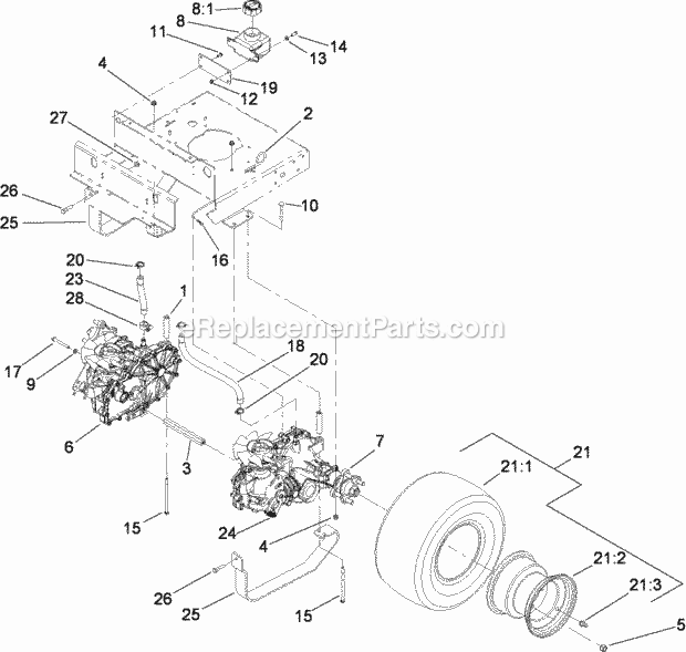 Toro 79409 (280000001-280999999) Z300 Z Master, With 40in 7-gauge Side Discharge Mower, 2008 Hydraulic Drive Assembly Diagram