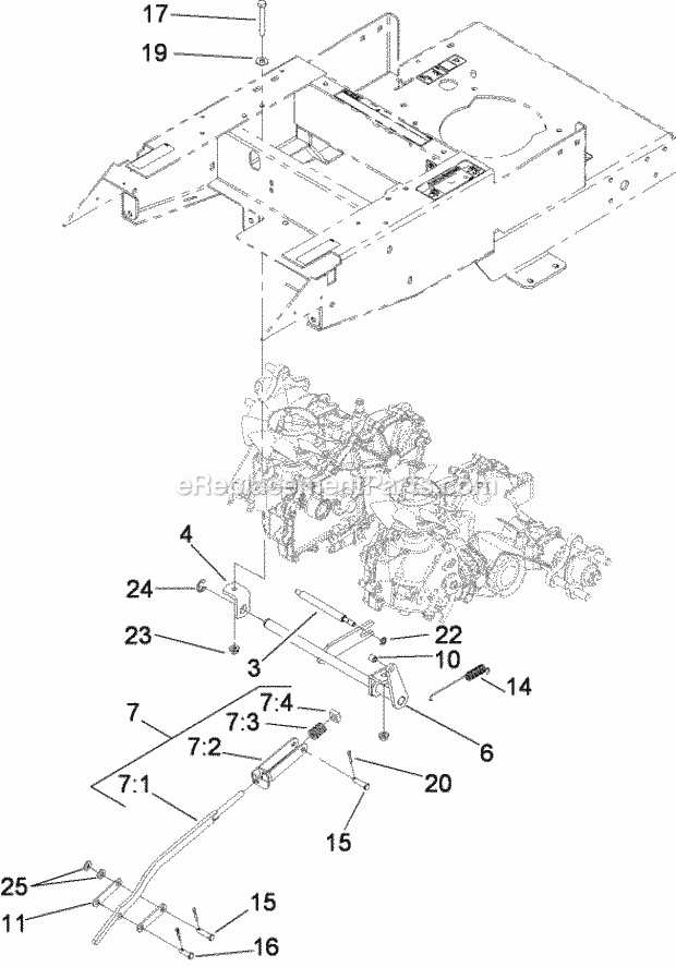 Toro 79409 (280000001-280999999) Z300 Z Master, With 40in 7-gauge Side Discharge Mower, 2008 Brake Linkage Assembly Diagram