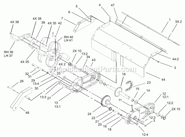 Toro 79484 (230000001-230999999) 36in Tiller, Xt Series Garden Tractors, 2003 Tiller Gear Case Assembly Diagram